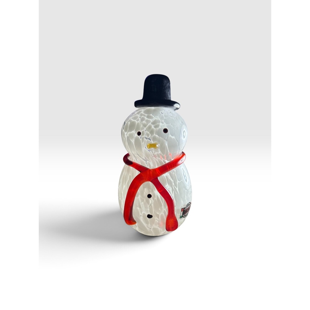 Unique Art Glass Collection Snowman Figurine Designed in Murano White Red 6"